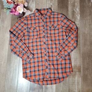 Helly Hansen Orange and Gray Plaid Vancouver Flannel Shirt Men's Size XS EUC